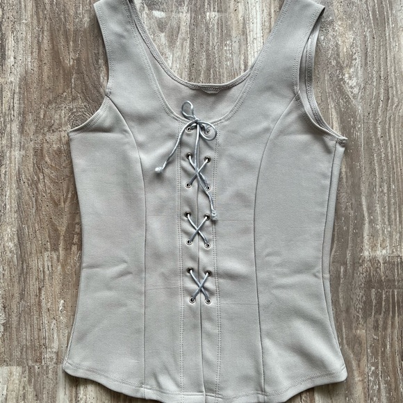 Tops - Gray Lace up tank